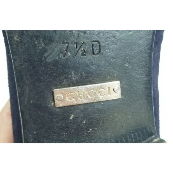 Gucci 7.5D Men s Black Suede Leather Slip On Metal Logo Strap Square Toe Loafers main image 6